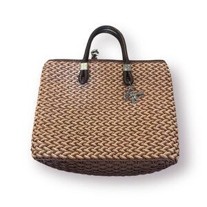 Brighton Handbag Basket Weave Tote Brown Beige Braided Handles purse‎